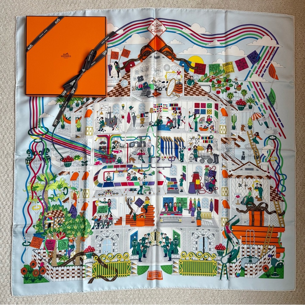 Hermès La Maison des Carrés Silk Scarf 90cm Pierre Marie Rare - Picture 11 of 12